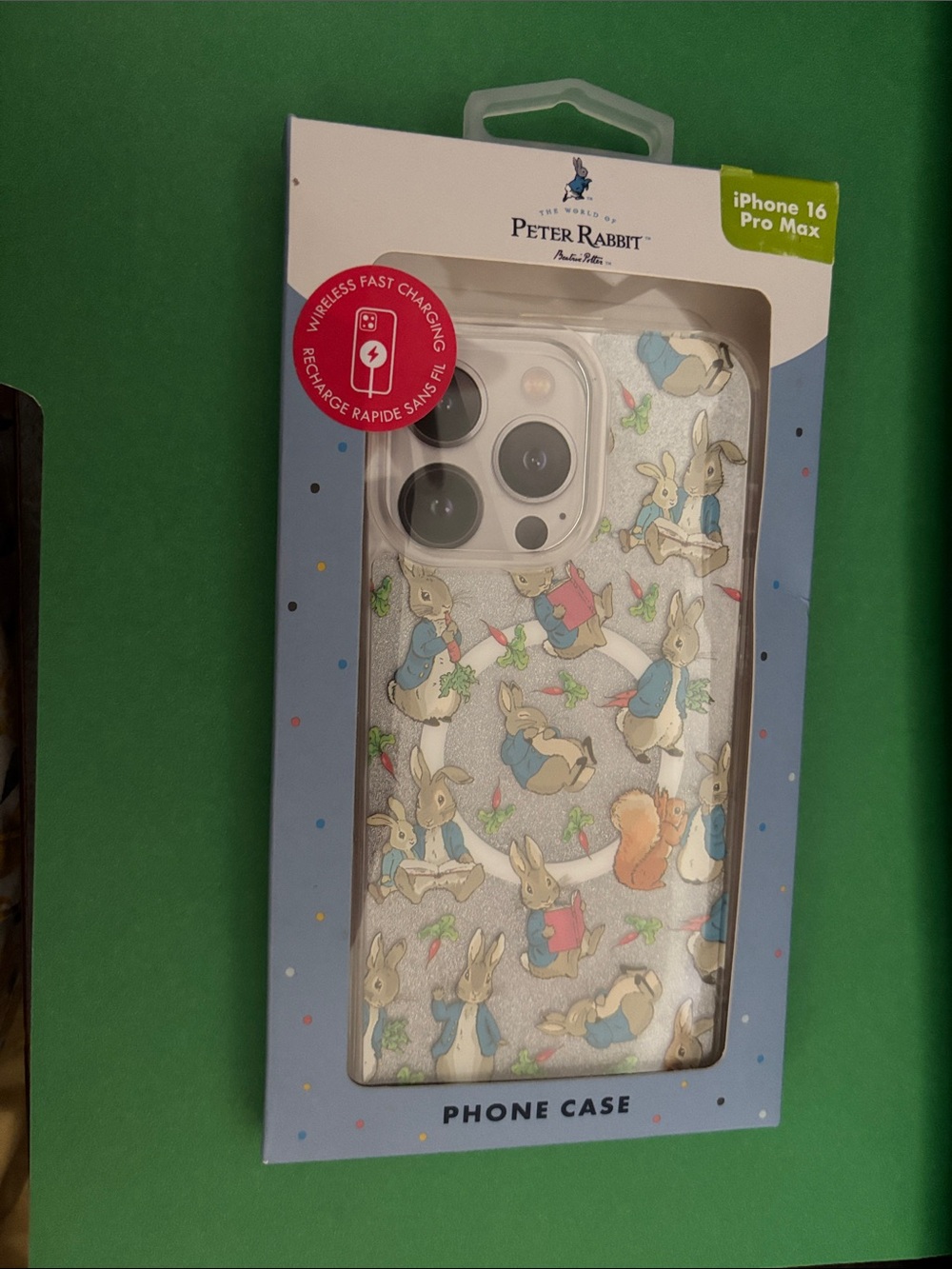 iPhone 16 Pro Max Glitter Peter Rabbit Phone Case - White/Silver Bunny Design
